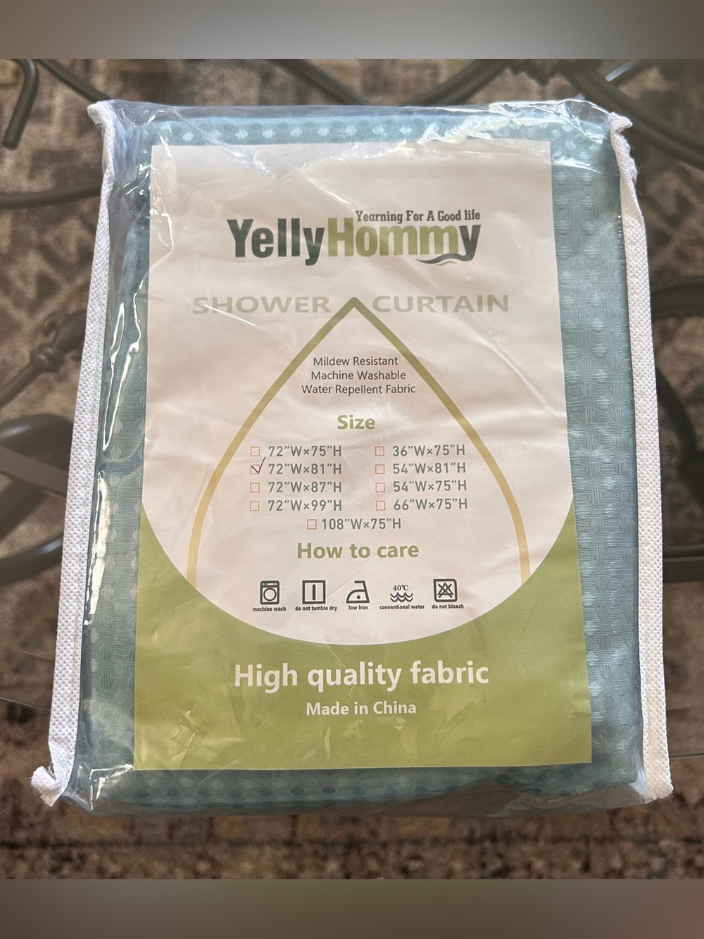 YellyHommy Hookless Light Teal Shower Curtain